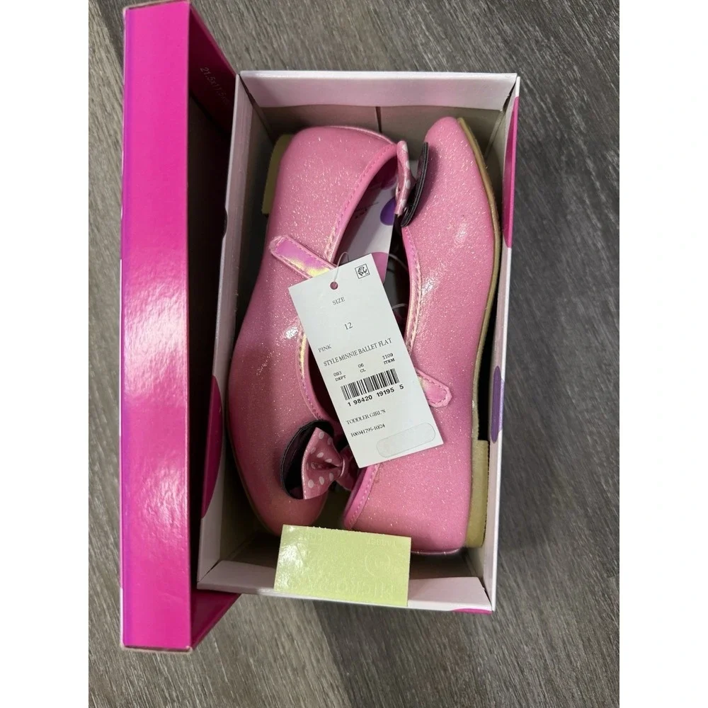 Disney Minnie Mouse Toddler Girls Pink Glitter Mary Jane Ballet Flats Sz 12 NWT
